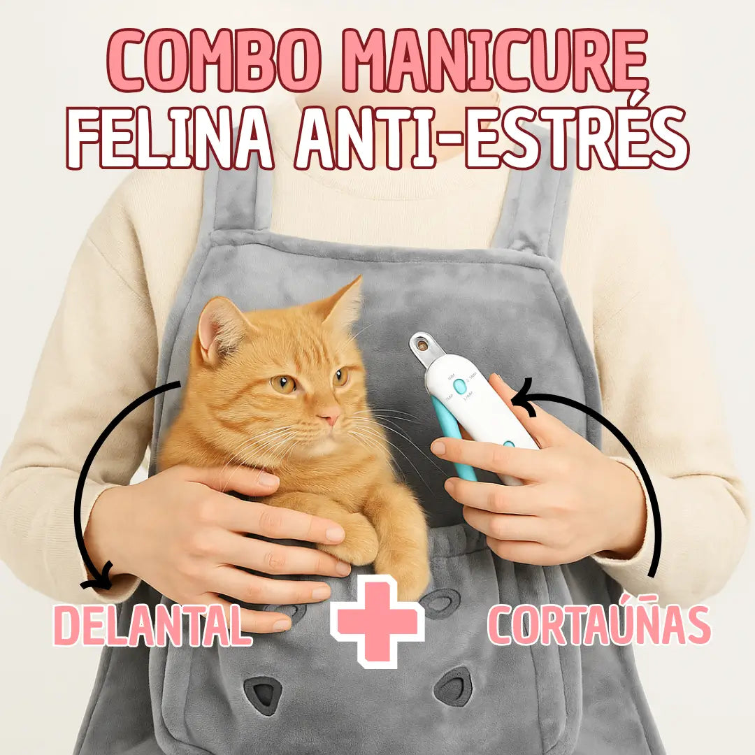 Combo Delantal + Cortaúñas Para Gatos