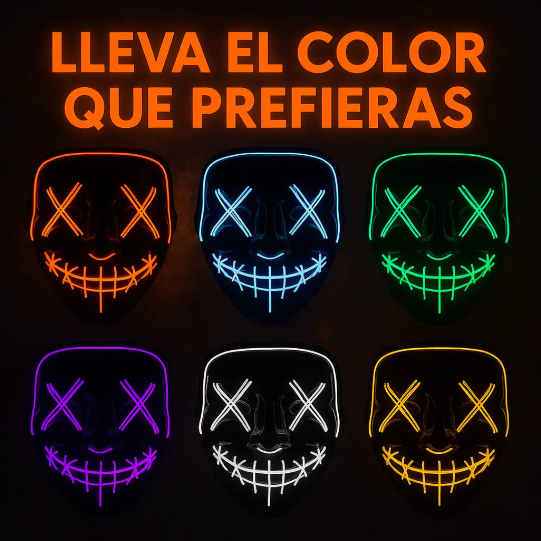 Pack Noche Roja — Máscara LED La Purga + Sangre Comestible X2 + Cuchillo Falso GRATIS